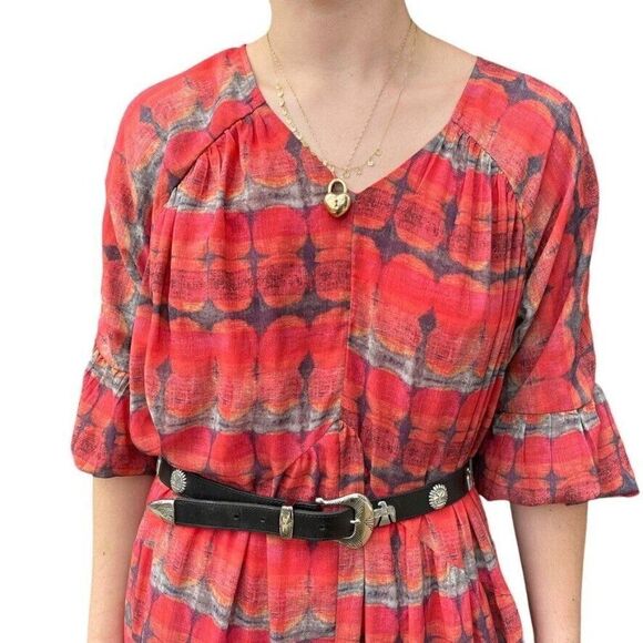 Soft Surroundings Tie Dye Watercolor Orange Boho Hippie Flowy Maxi Dress Sz S - Picture 3 of 11